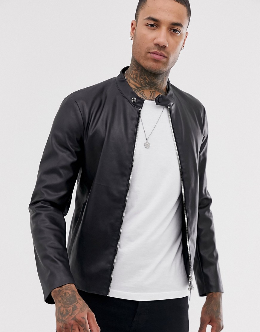 Armani Exchange faux leather jacket in black