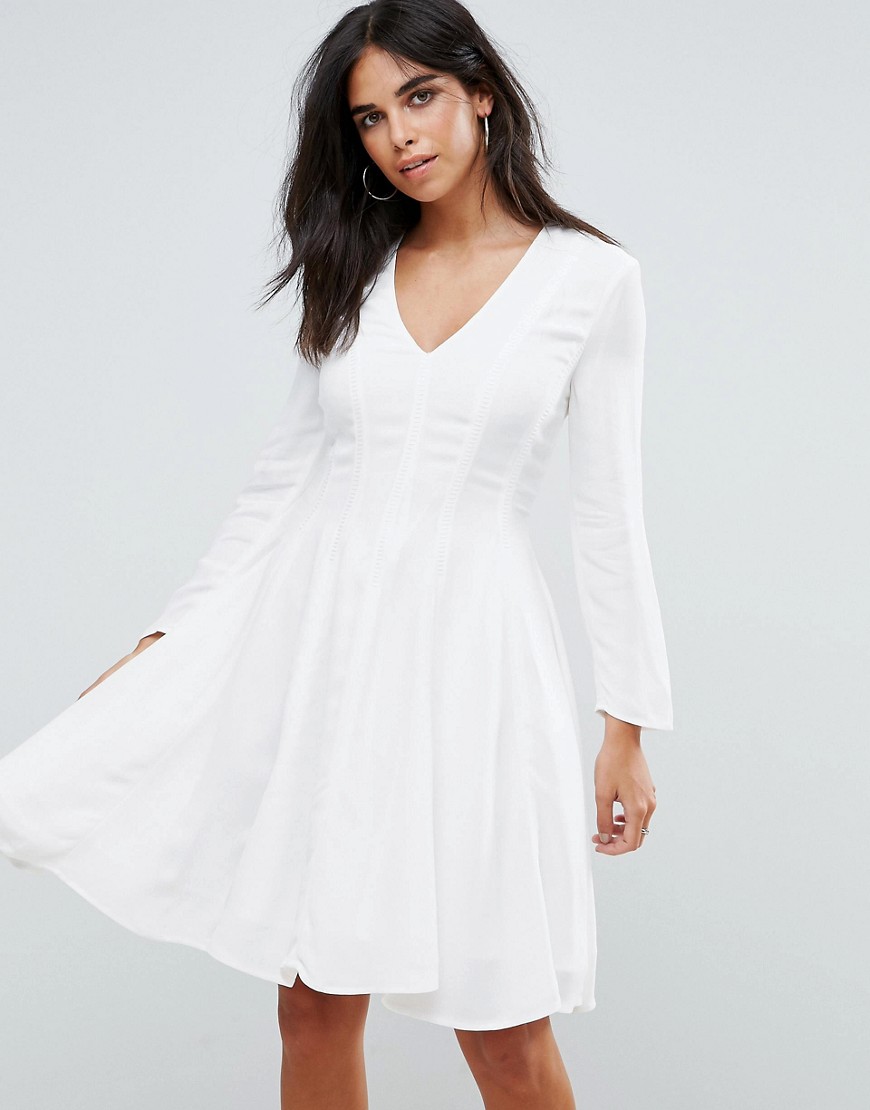 French Connection Modern Kantha Long Sleeved Skater Dress - Summer white