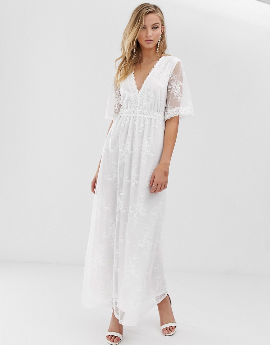 Vila embroidered lace midi dress in white