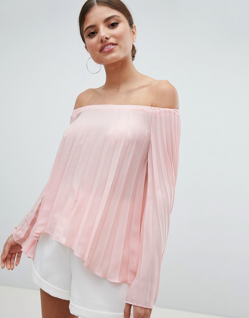 Jessica Wright Pleated Off Shoulder Top - Pink