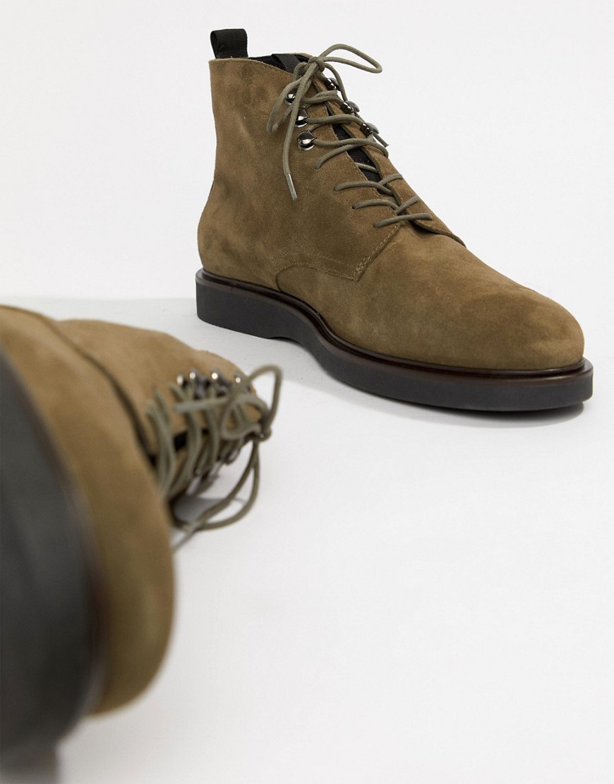 H By Hudson Battle lace up boots in khaki suede