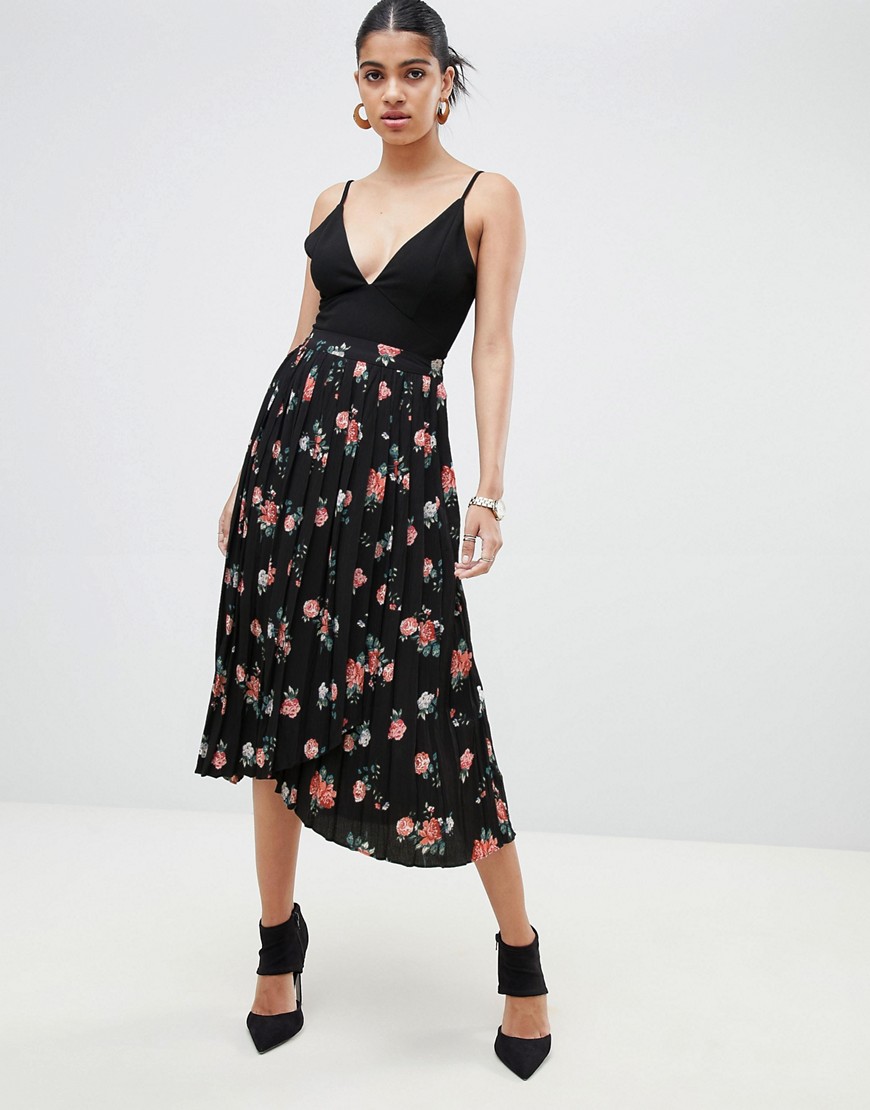 Fashion Union Pleated Midi Skirt In Vintage Floral - Vintage floral