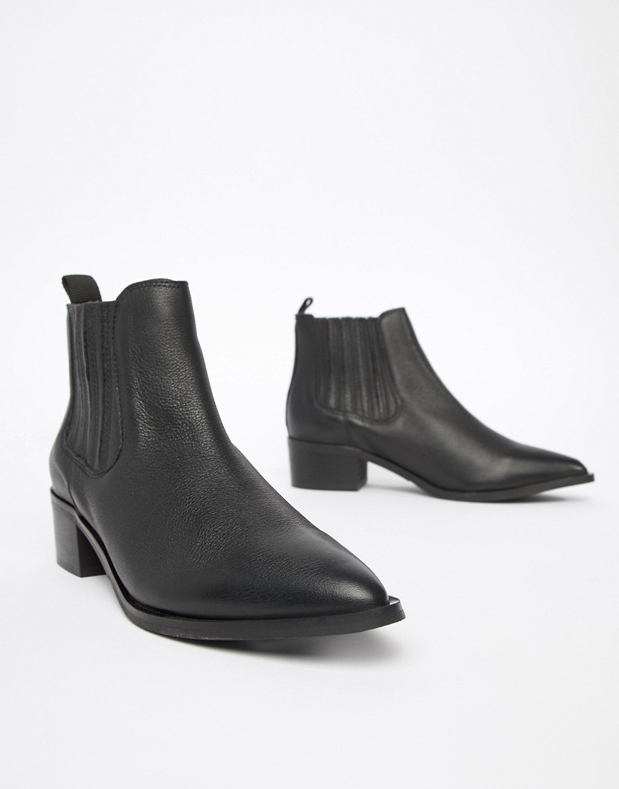 Selected femme leather pointed chelsea boots - Black