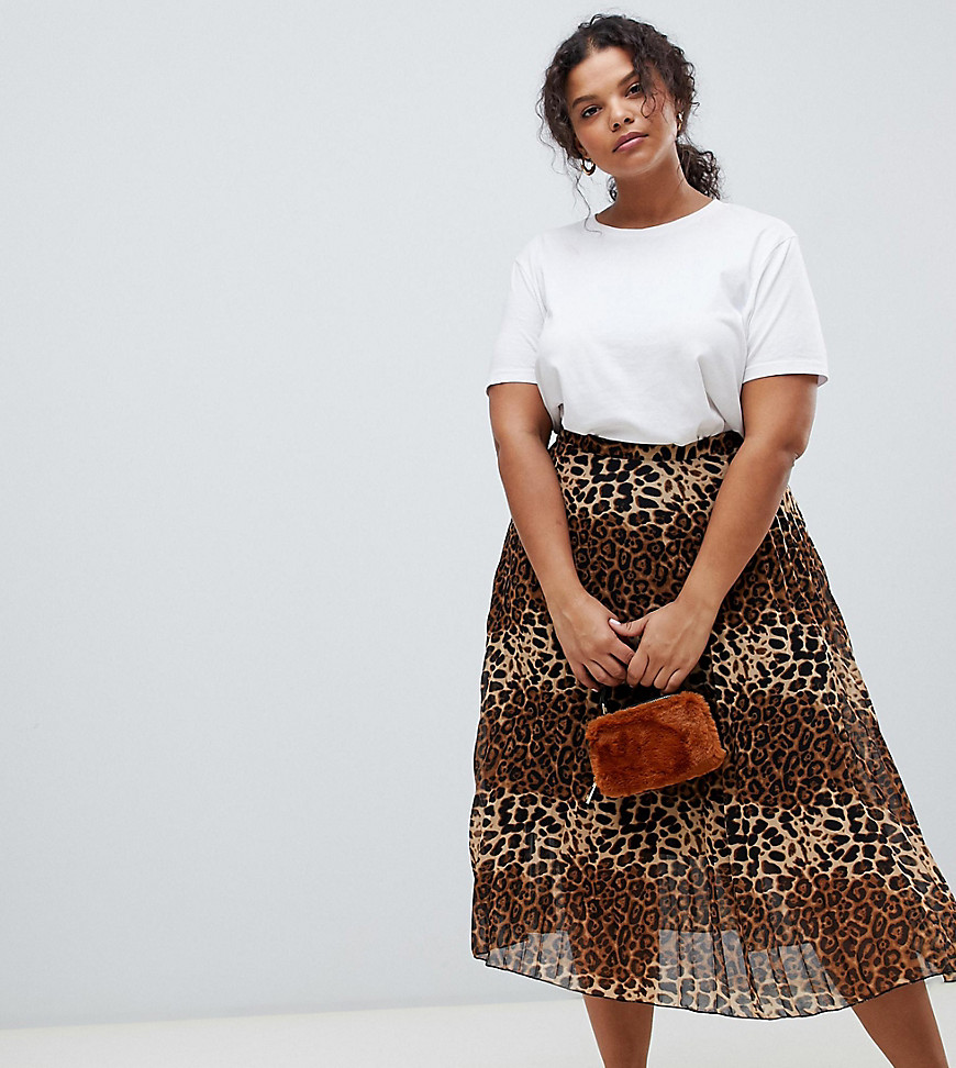 Glamorous Curve midi skirt in pleated leopard print