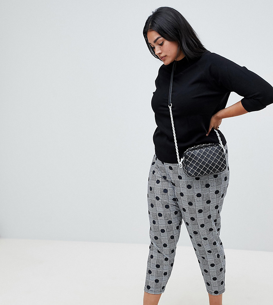 ASOS DESIGN Curve tapered peg trousers in check print with spot