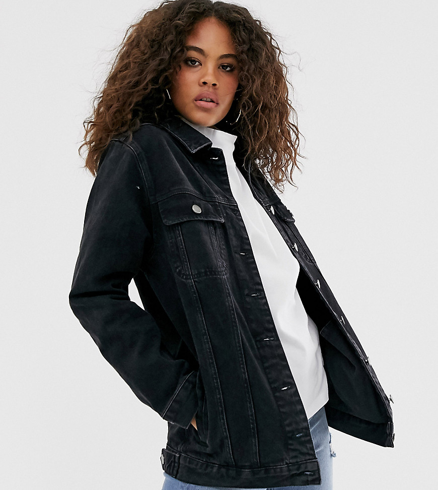 ASOS DESIGN Tall denim girlfriend jacket in washed black