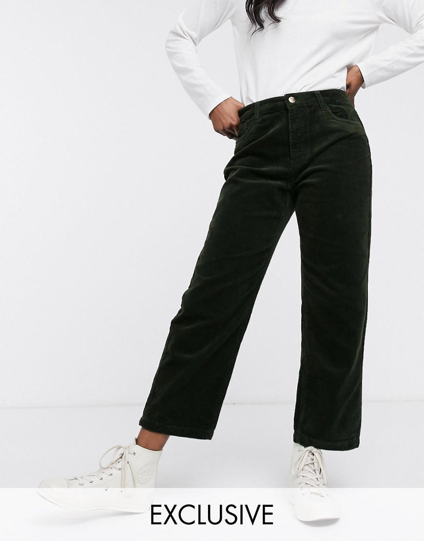 Only wide leg cord trousers in green