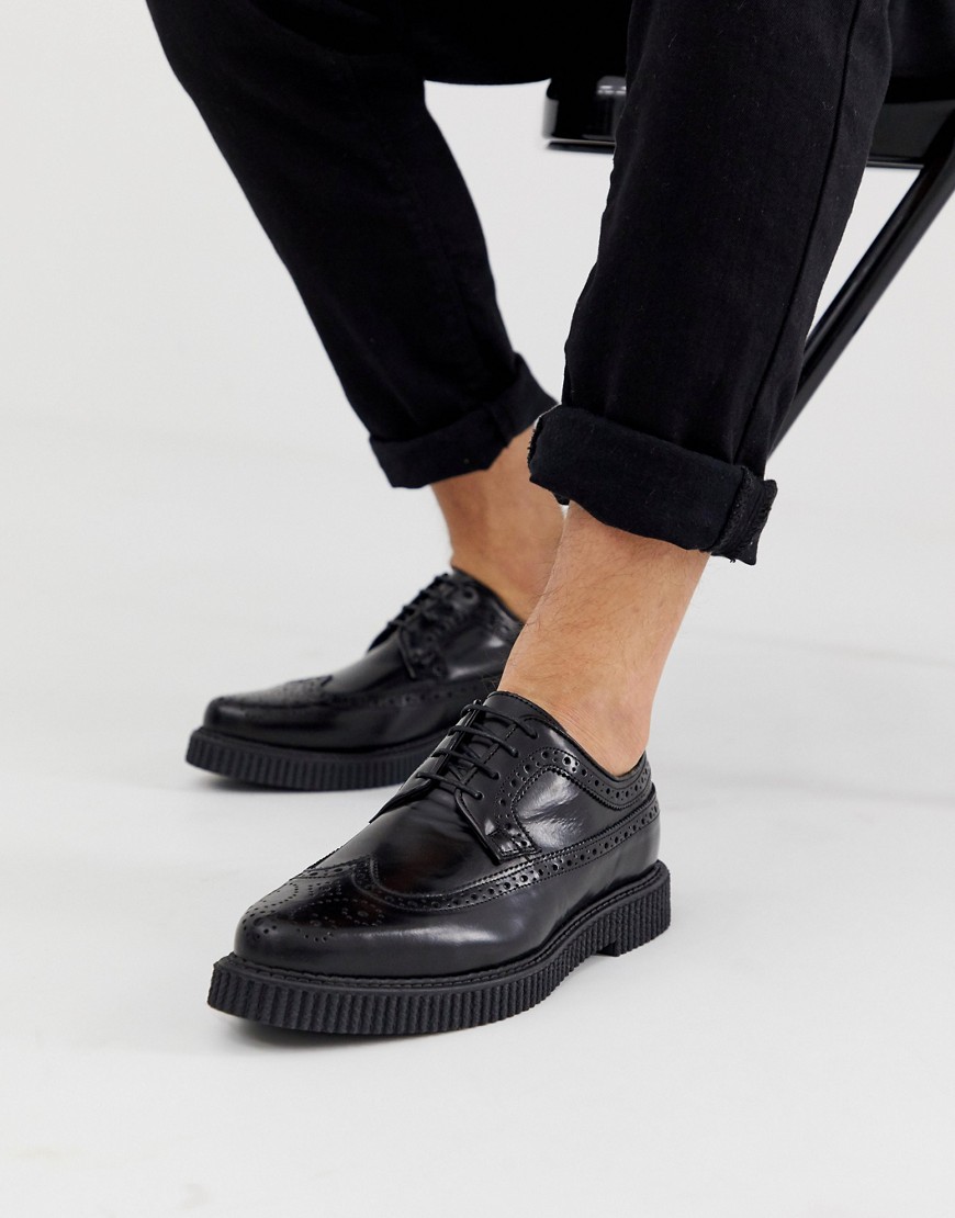 ASOS DESIGN brogue shoes with creeper sole in black leather