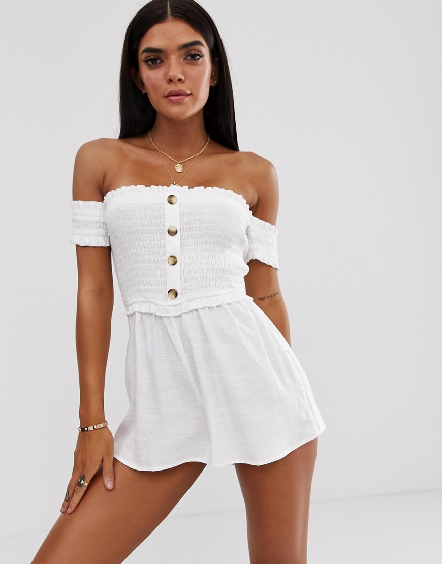River Island beach off the shoulder playsuit in white