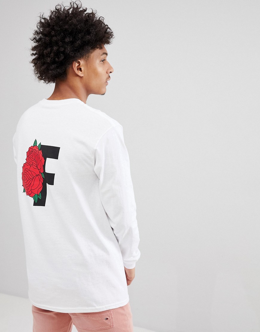 Fairplay Long Sleeve T-Shirt With Rose Back Print In White - White