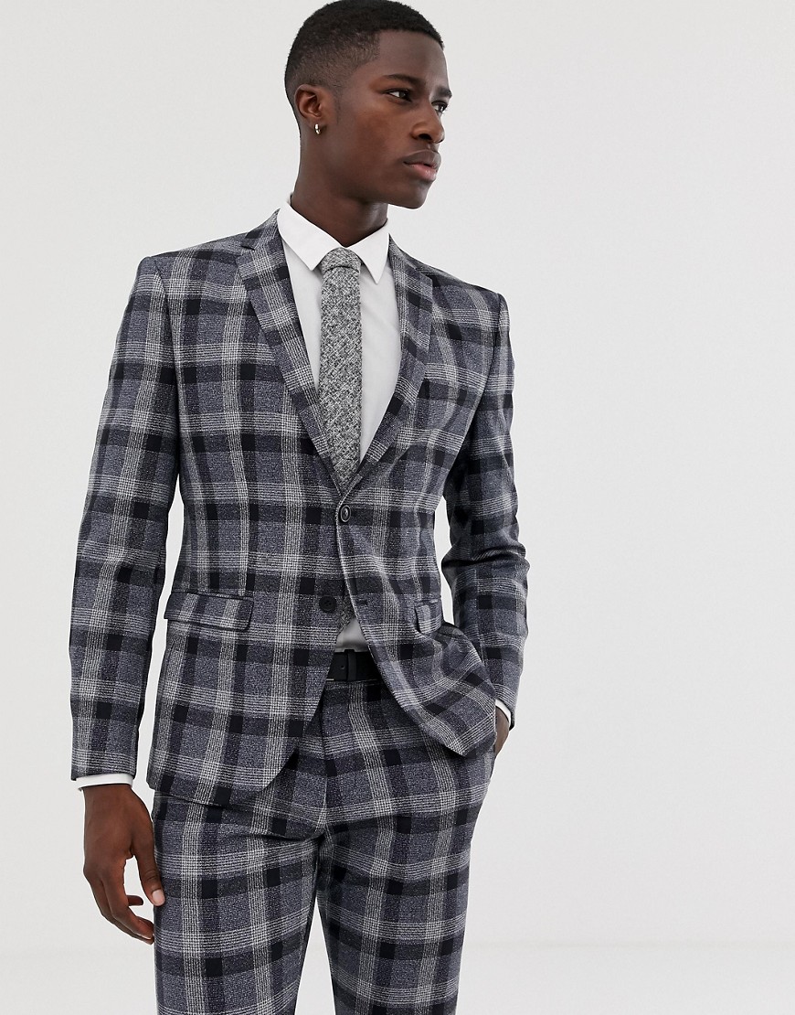Selected Homme Navy Check Suit Jacket In Slim Fit