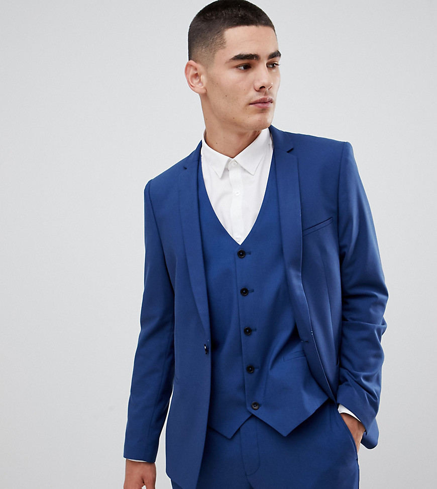 Noak skinny suit jacket with square hem in blue