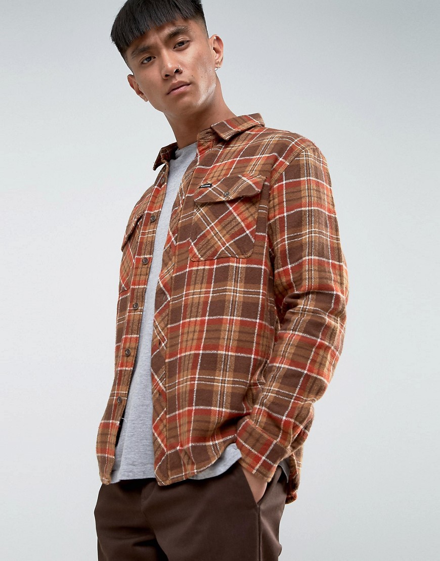 Brixton Bowery Flannel Check Shirt in Standard Fit - Brown