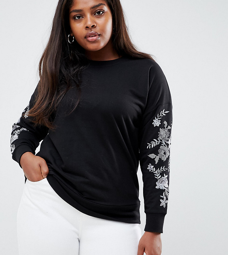 New Look Curve embroidered sleeve sweatshirt - Black