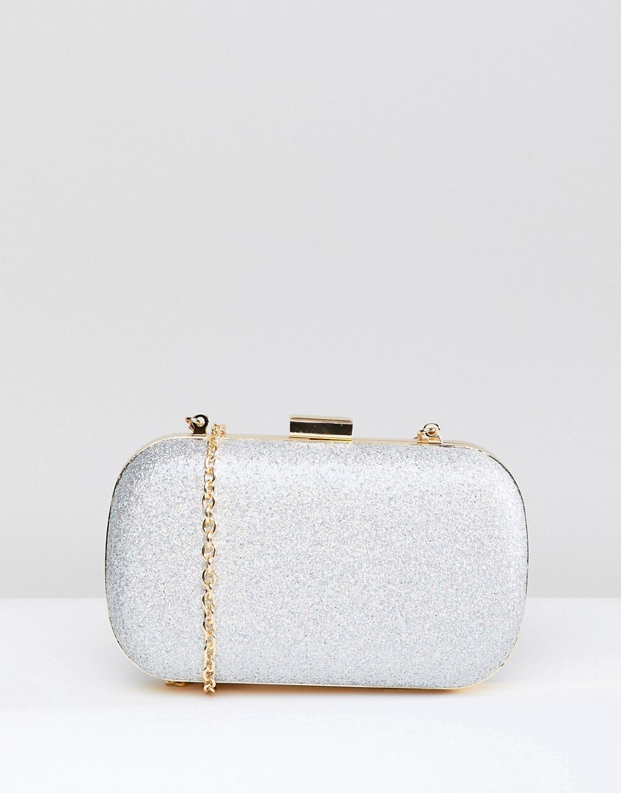 True Decadance Silver Glitter Box Clutch Bag
