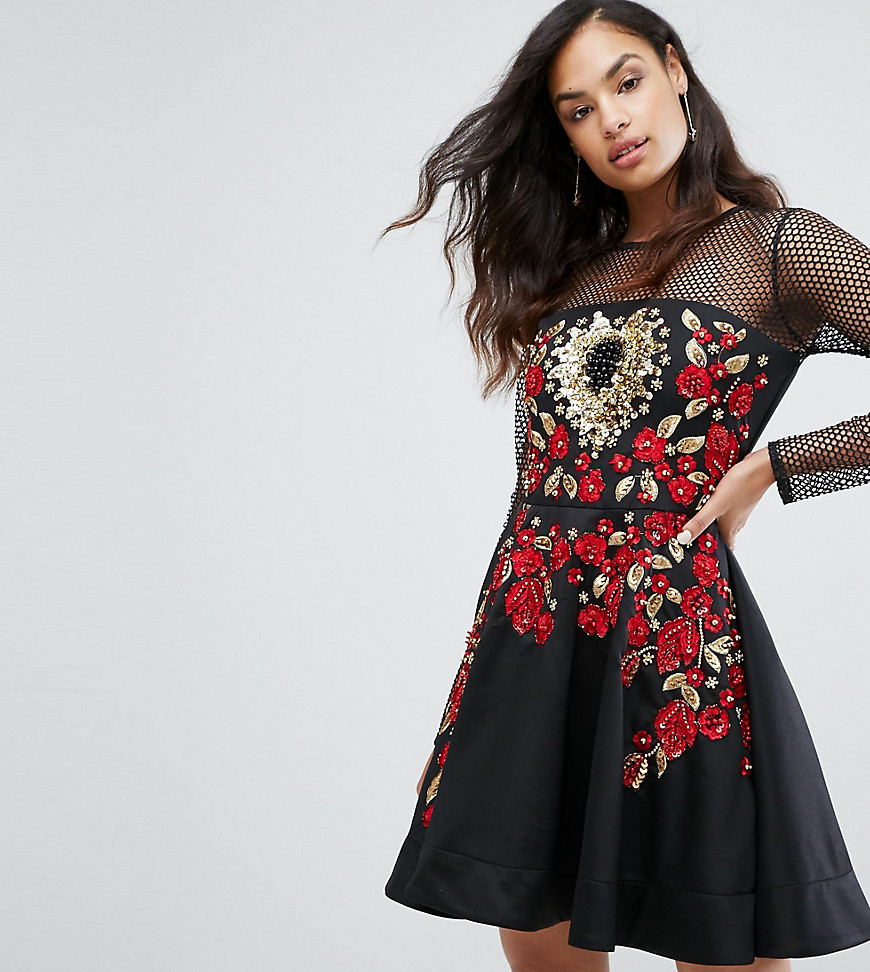 A Star is Born Rose Embroided Mini Skater Dress