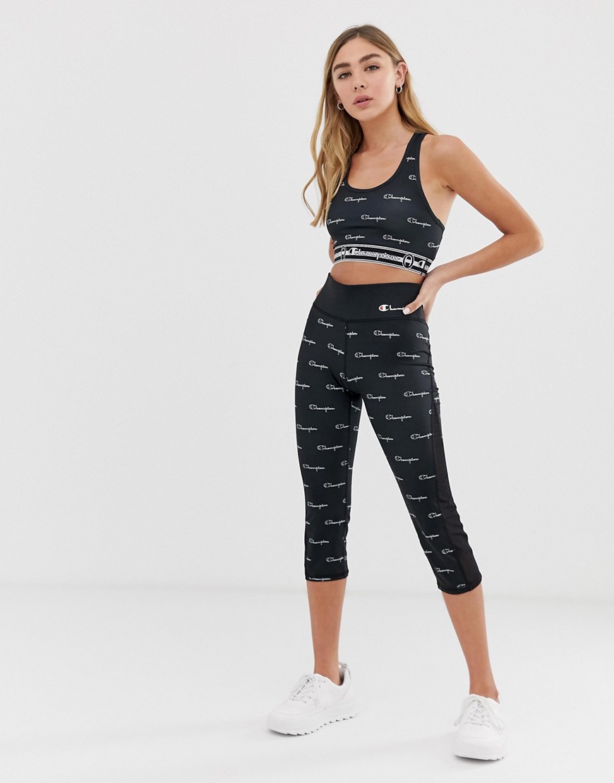 Champion crop leggings with all over logo co-ord