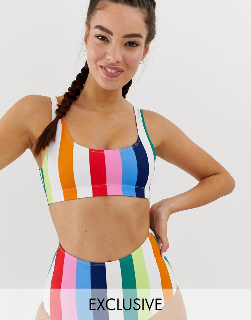 Monki strappy bikini top in rainbow print