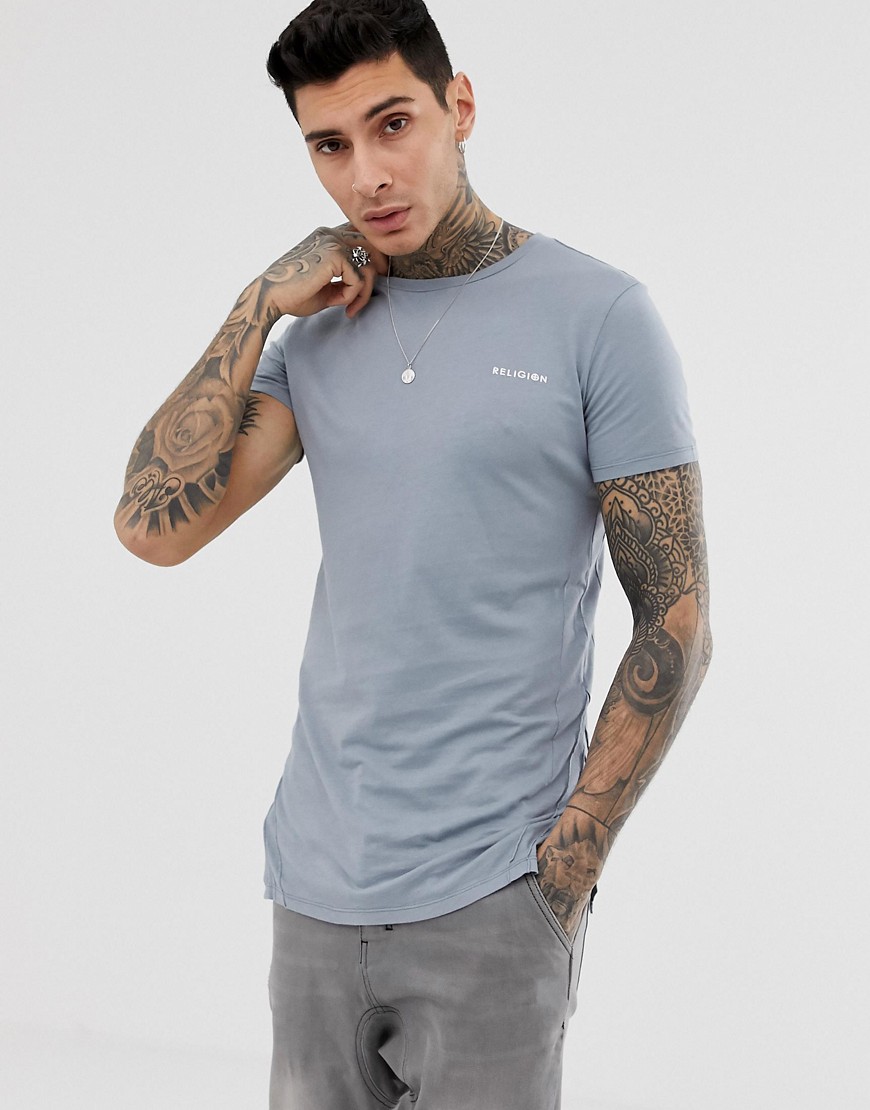 Religion longline t-shirt with seam detail in grey