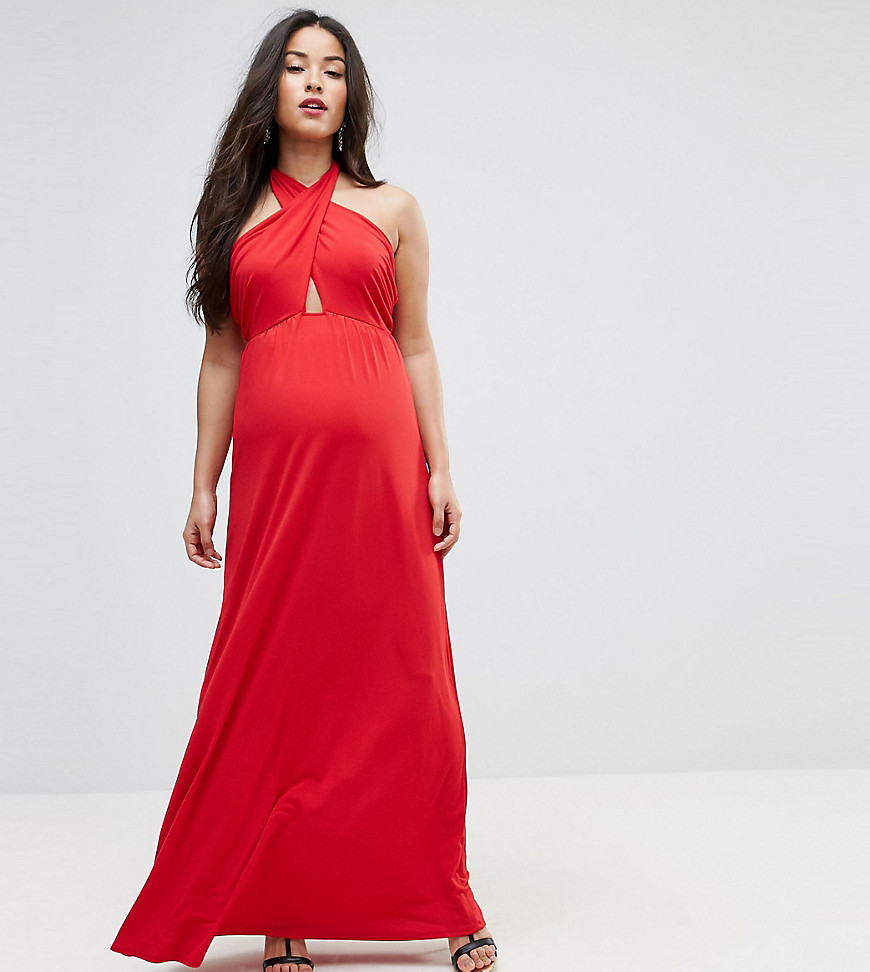 Bluebelle Maternity Maxi Dress With Halter Neck And Cut Out Detail