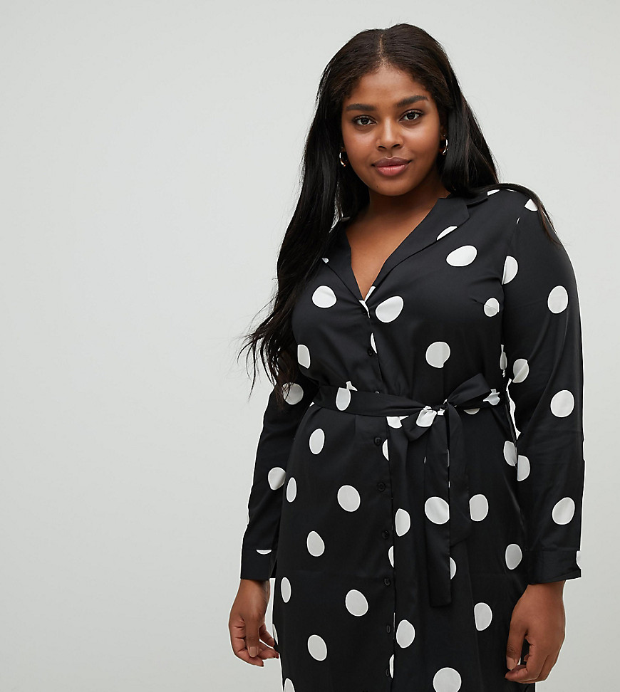Influence Plus shirt dress in polka dot print with tie waist