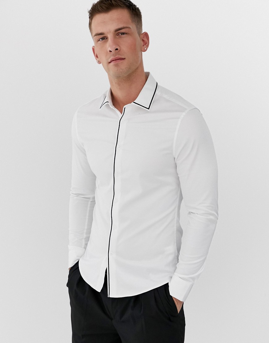 ASOS DESIGN skinny fit white shirt with black tipping detail