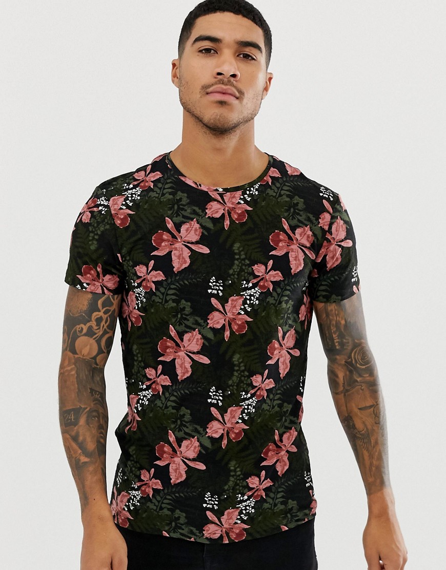 Blend t-shirt with pink floral print in black