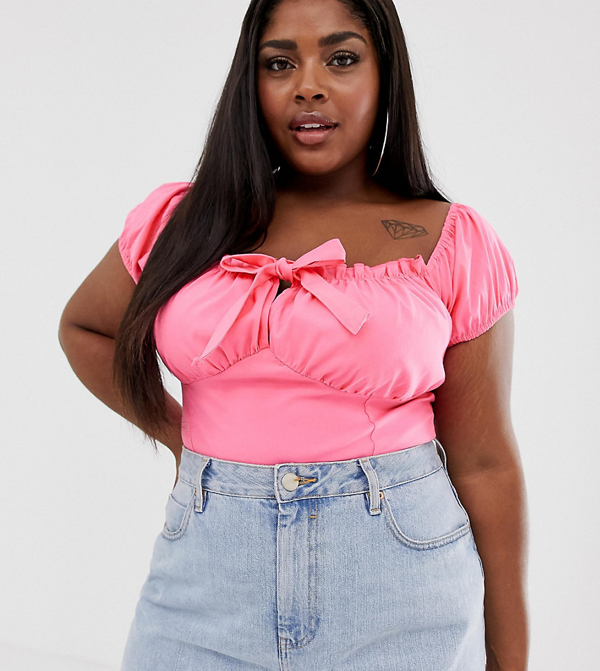 PrettyLittleThing Plus exclusive milk maid top in pink