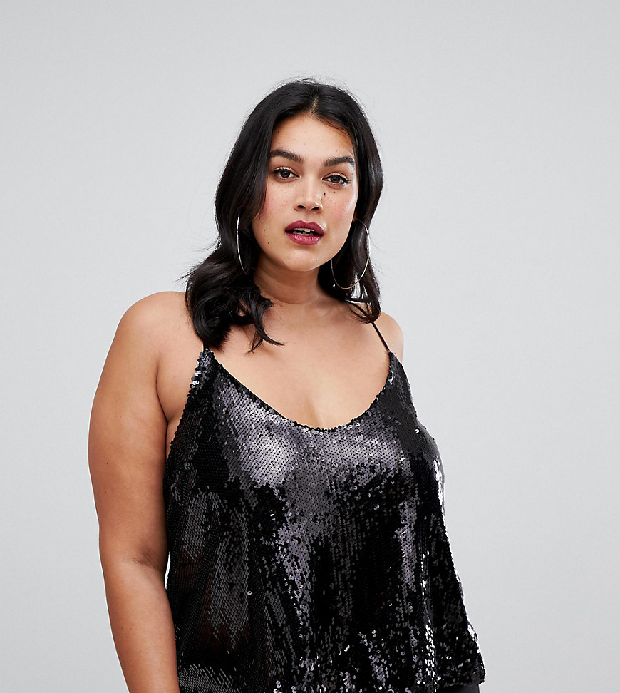 Outrageous Fortune Plus sequin cami top in black - Black