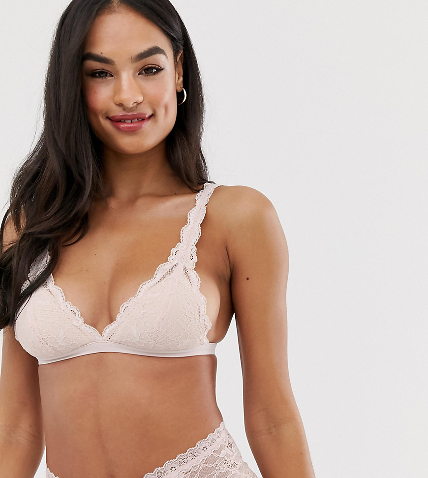Monki non underwired padded lace bra in light pink