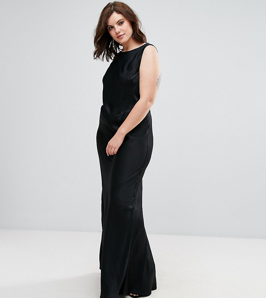 Elvi Black Long Bias Cut Dress - Black