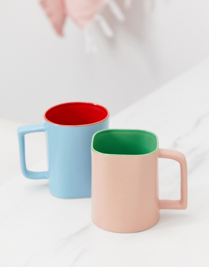 ASOS SUPPLY signature 2 pack mugs pink and blue