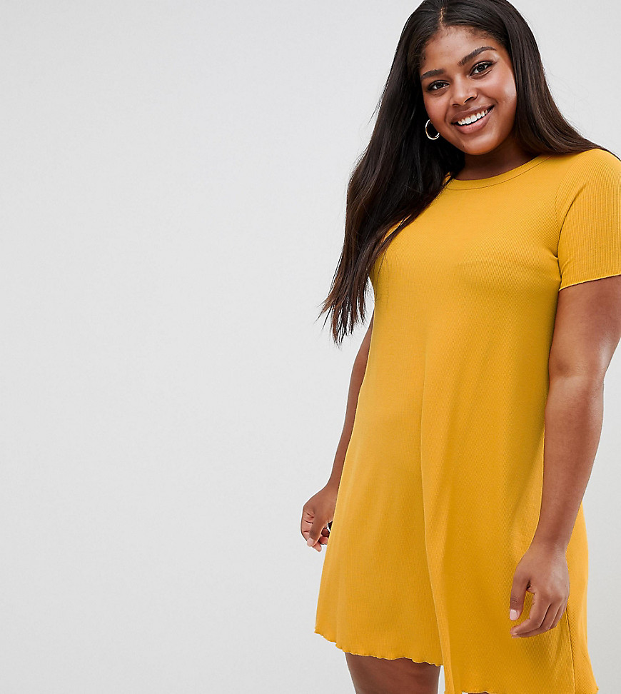 New Look Curve jersey tee dress in yellow - Yellow