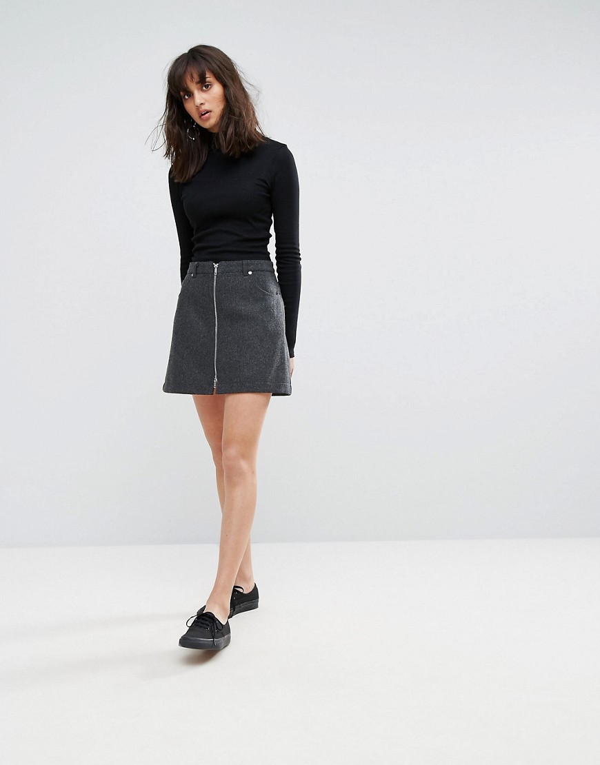 Weekday Zip Mini Skirt - Grey