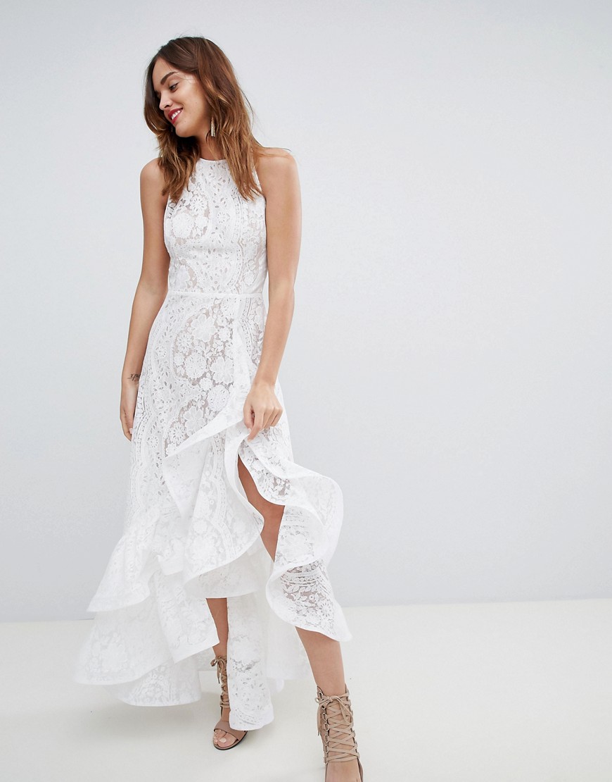 Bronx & Banco Lace Ruffle Wrap Dress - White