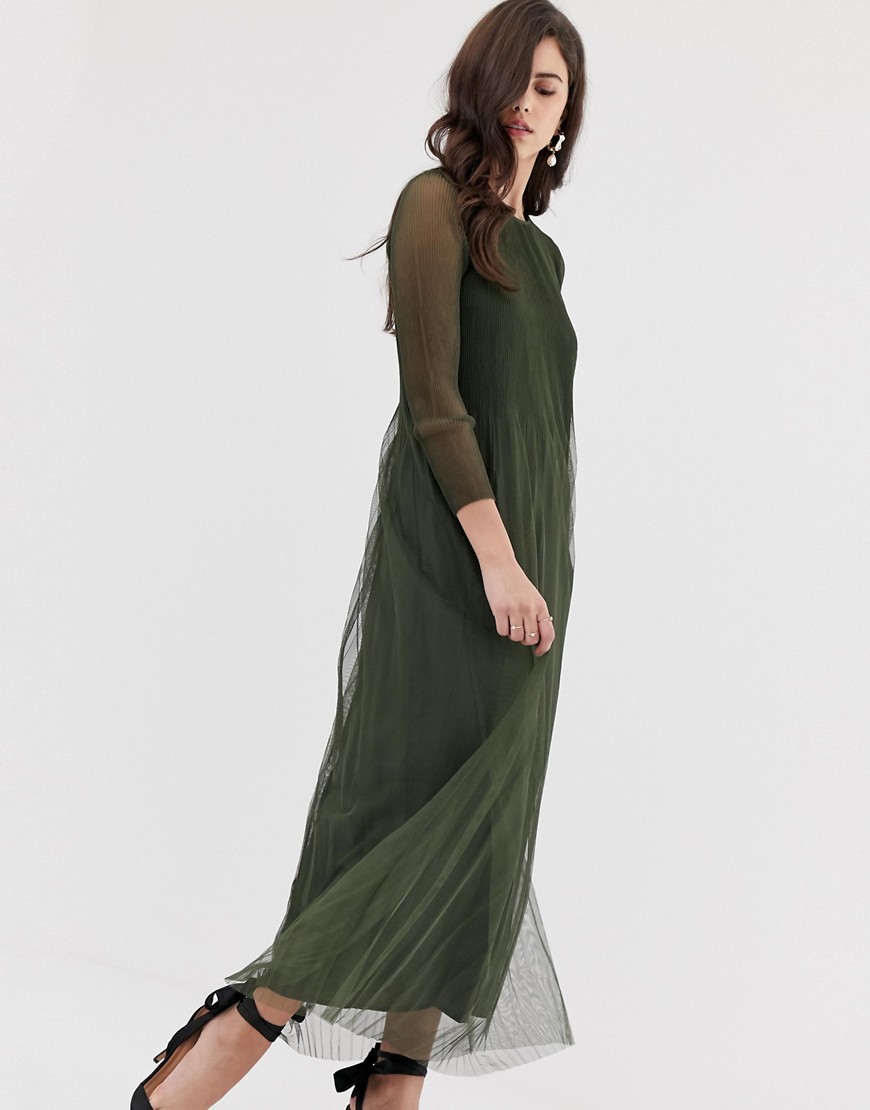 Y.A.S pleated tulle sheer maxi dress