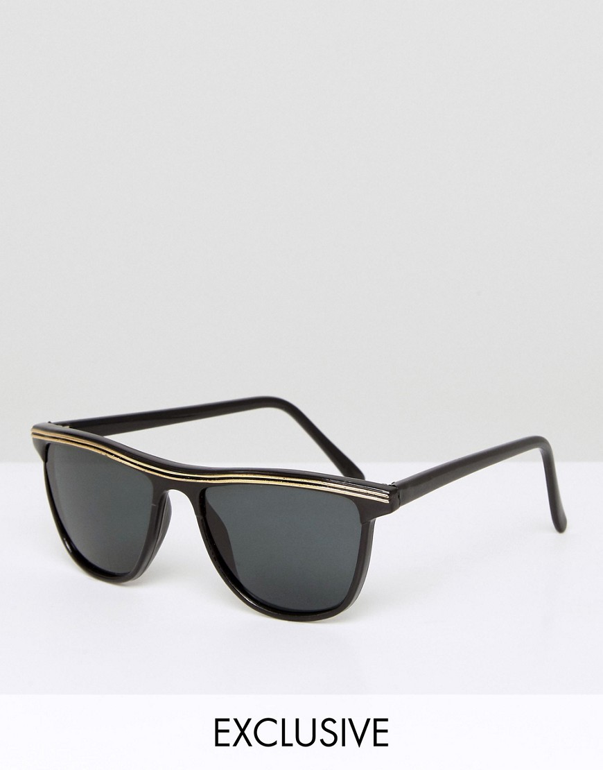 Черные квадратные солнцезащитные очки с золотистой отделкой Reclaimed Reclaimed Vintage 
