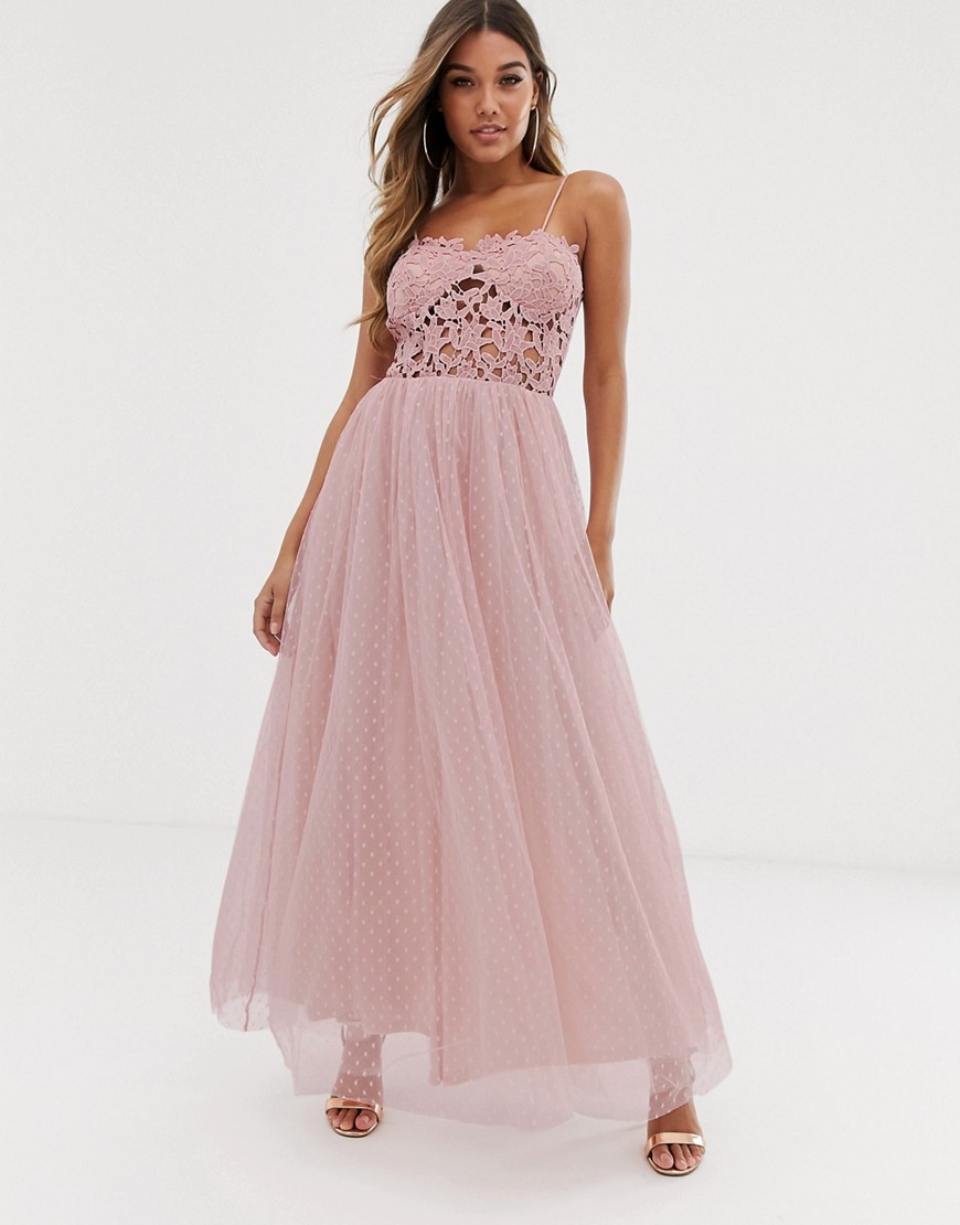 Club L tulle skirt maxi dress with lace bodice