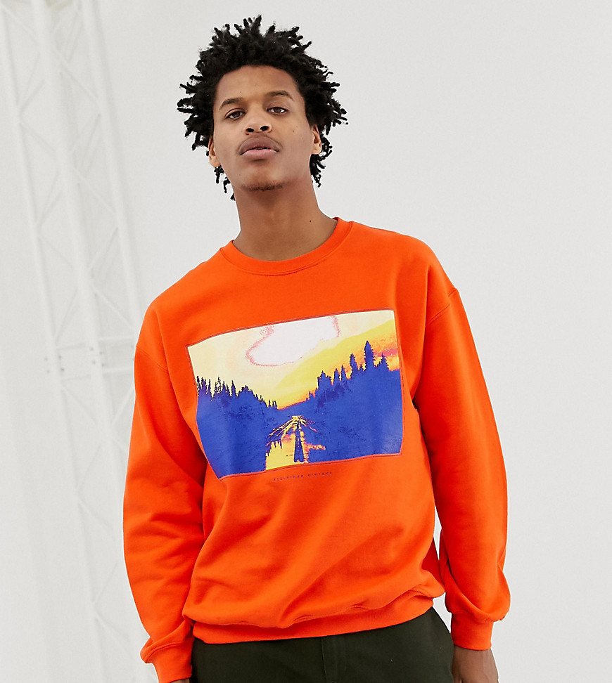 Reclaimed Vintage inspired photographic landscape sweatshirt in orange