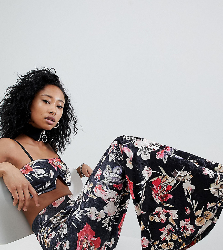 One Above Another Flare Trousers In Velvet Floral Co-Ord - Floral velvet