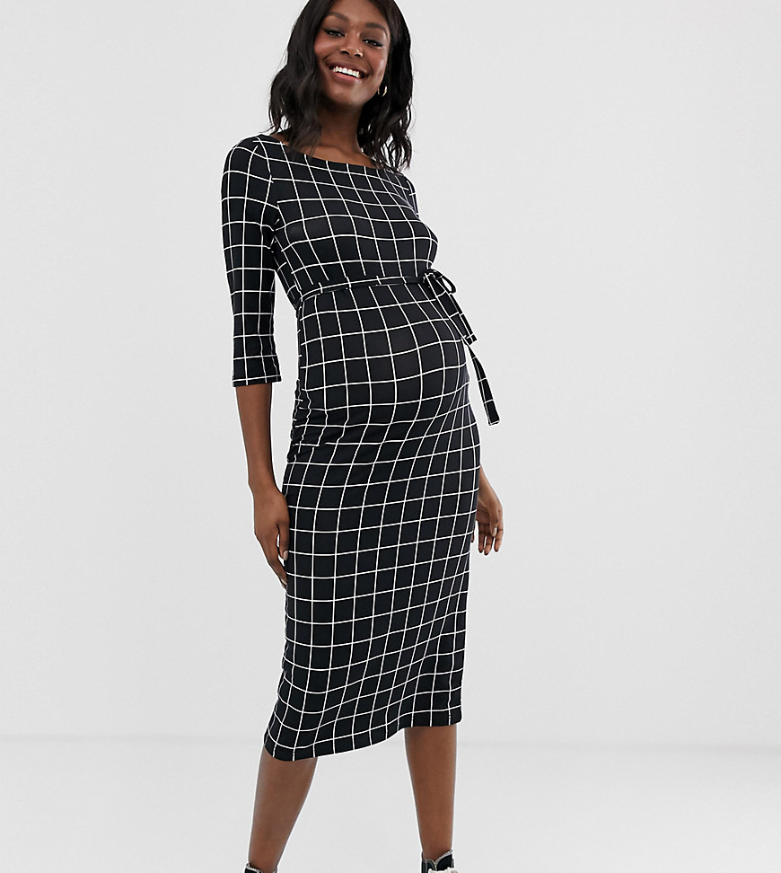 Mamalicious maternity jersey grid check midi dress