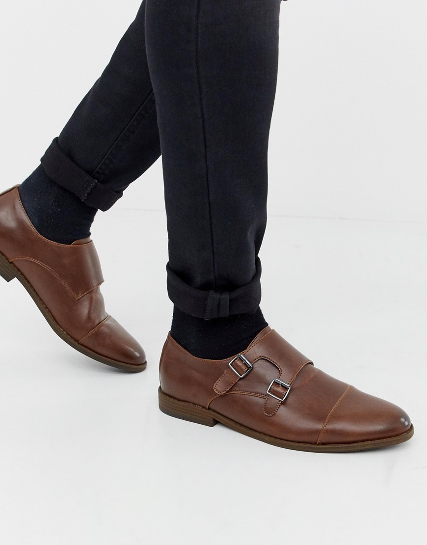 New Look monk strap shoes in brown