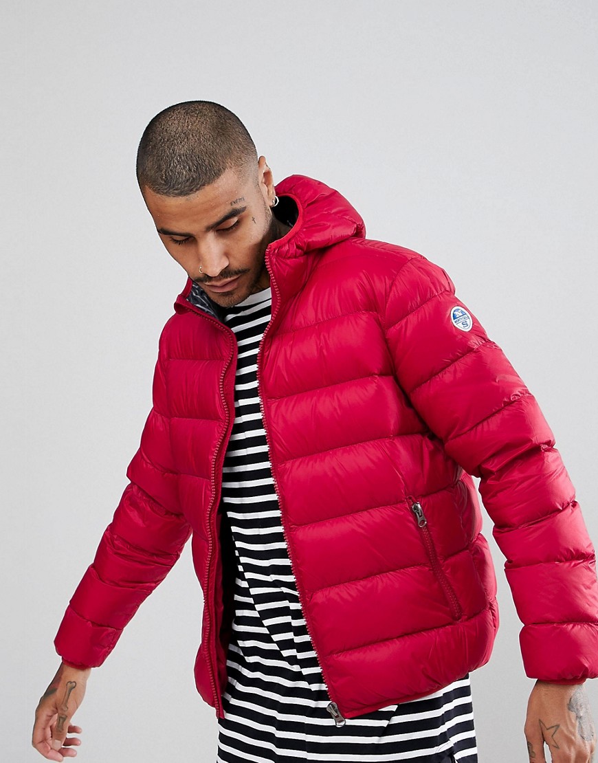 North Sails Hooded Down Puffer Jacket in Red - Red 0242