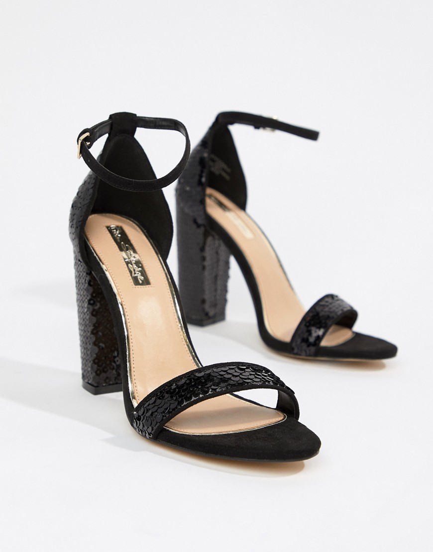 Miss Selfridge block heel sequin sandals in black