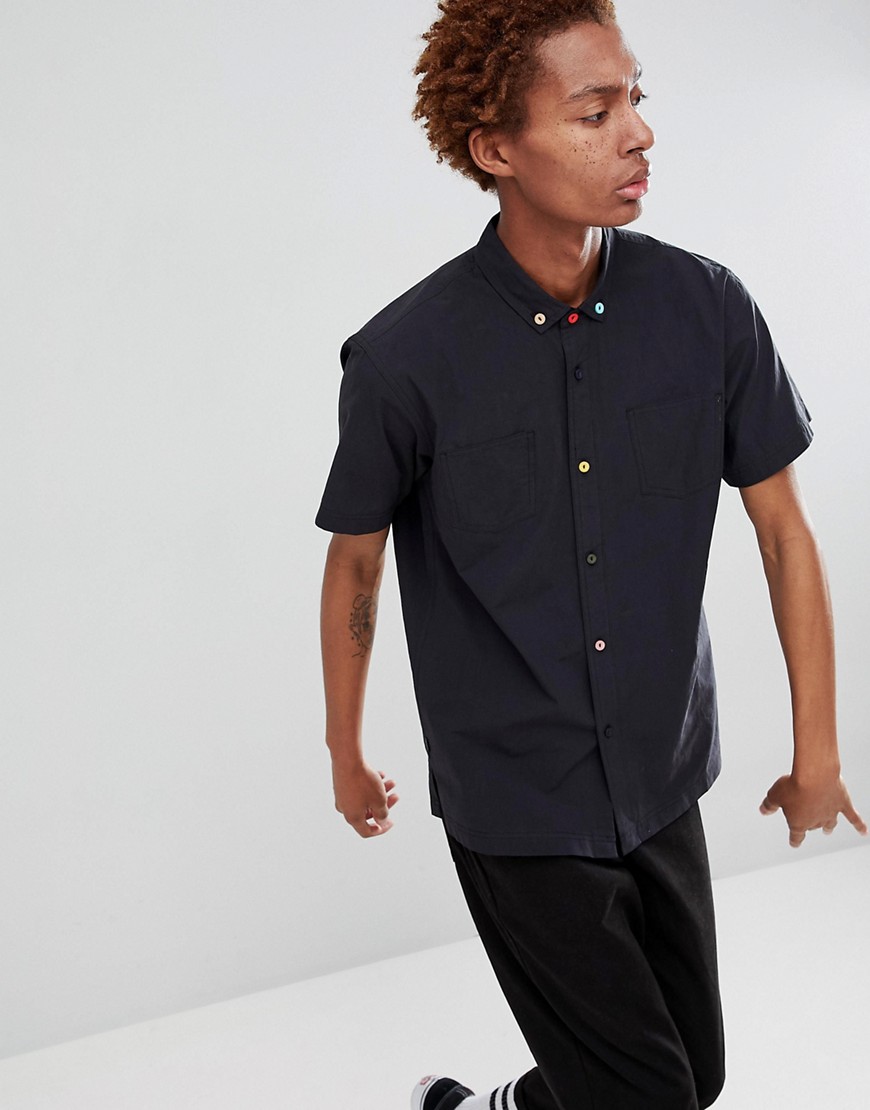 Fairplay short sleeve button-up shirt in black