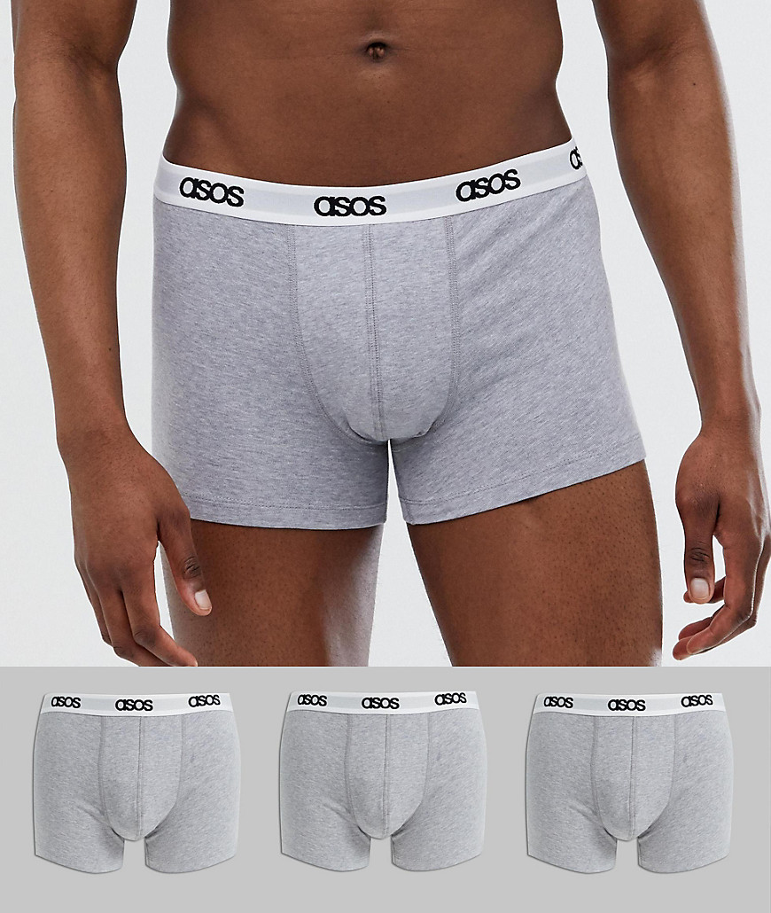 ASOS DESIGN 3 pack trunks in grey marl with branded waistband save