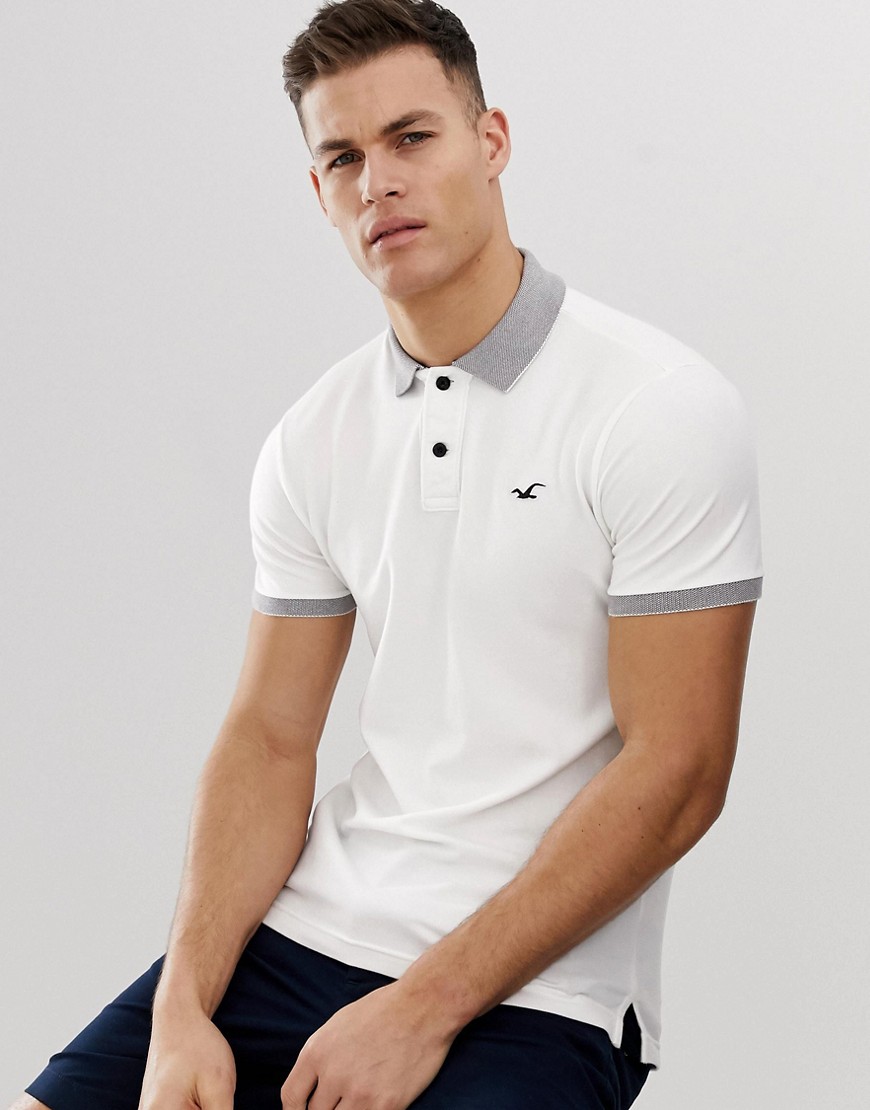 Hollister icon logo heritage slim fit polo contrast collar in white marl