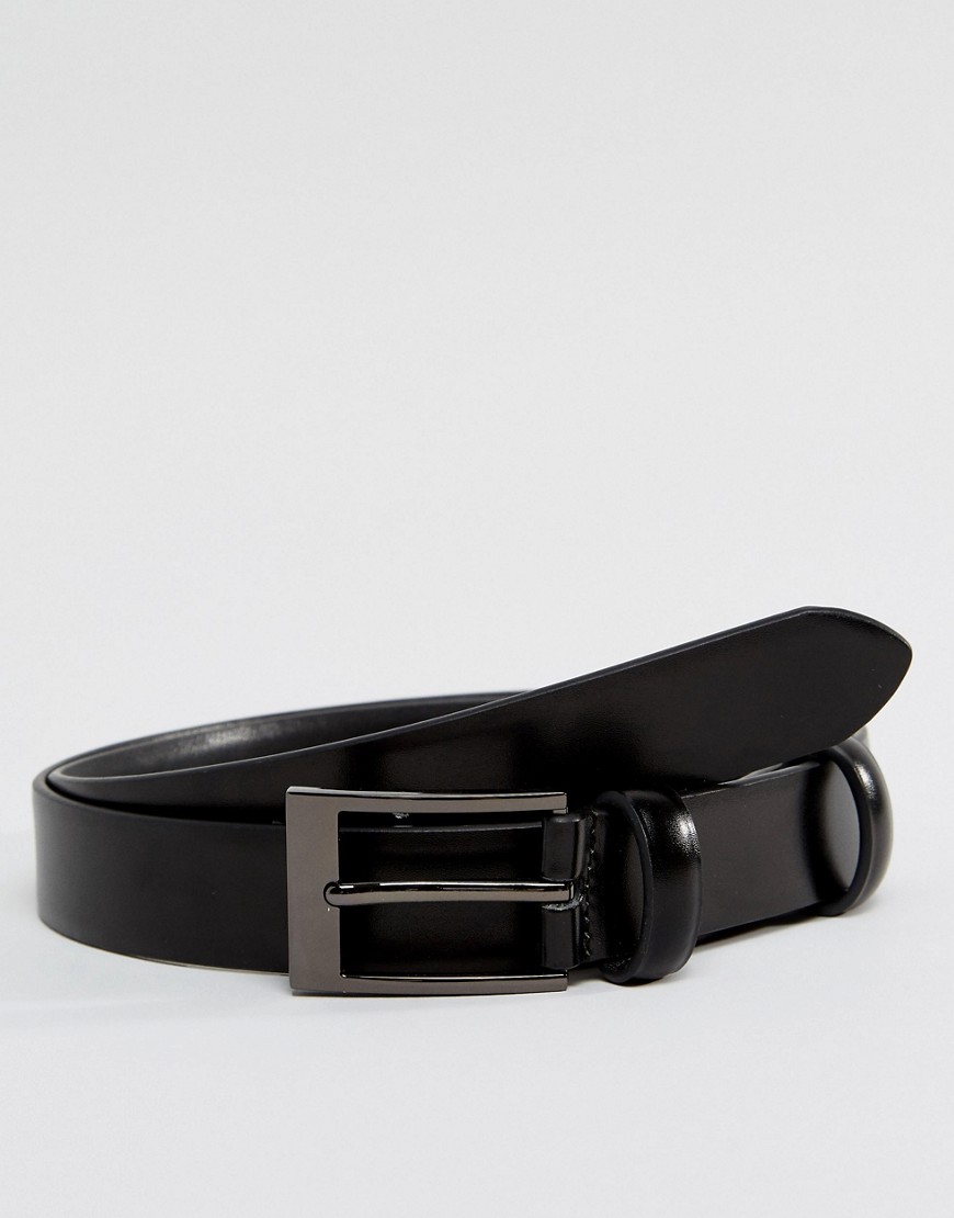 Smith And Canova Leather Skinny Belt In Black high shine