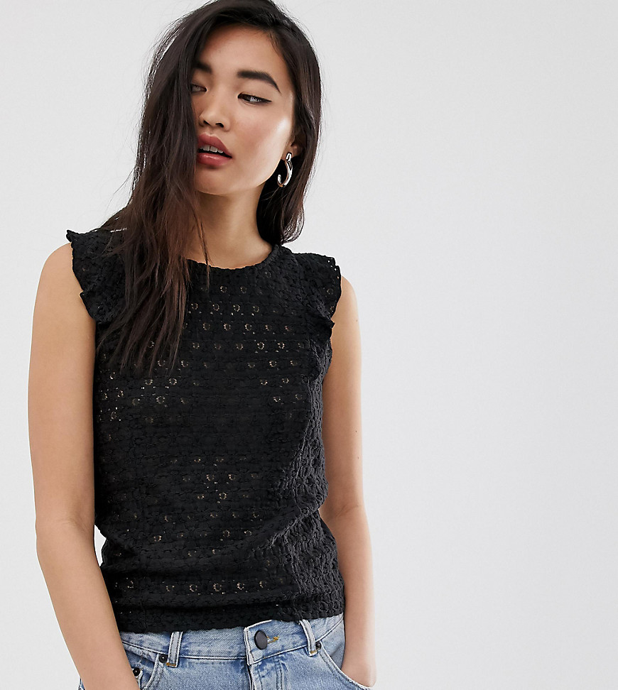 Stradivarius sleeveless top with embroidery frill in black