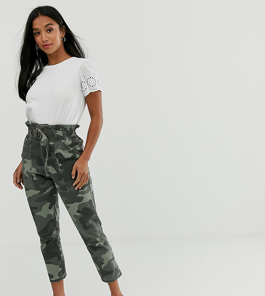 River Island Petite paperbag waist trouser in camo